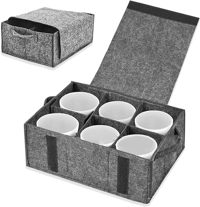 Camping Tableware Storage Felt Bag with Dividers Motorhome Cupboard Storage Kitchen Accessorie