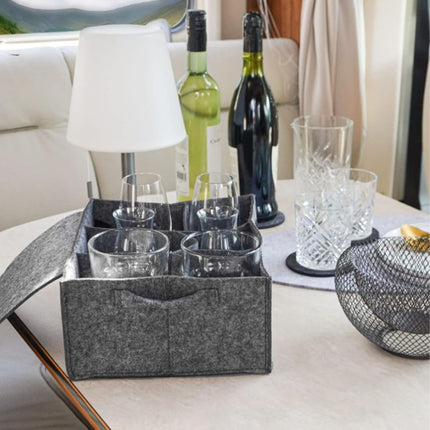 Camping Tableware Storage Felt Bag with Dividers, Motorhome Cupboard Storage Kitchen Accessorie Dinnerware Storage Bag for Motorhome, Caravan, Mobile Home, Camping, Kitchen (B)