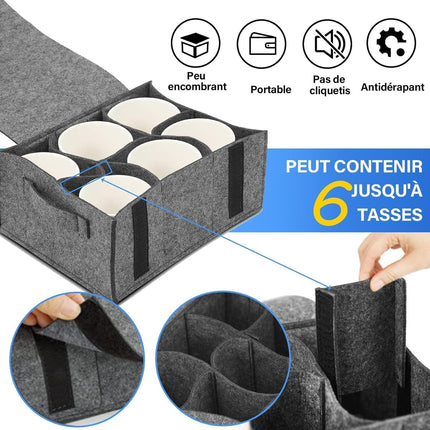 Camping Tableware Storage Felt Bag with Dividers, Motorhome Cupboard Storage Kitchen Accessorie Dinnerware Storage Bag for Motorhome, Caravan, Mobile Home, Camping, Kitchen (B)