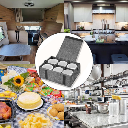 Camping Tableware Storage Felt Bag with Dividers, Motorhome Cupboard Storage Kitchen Accessorie Dinnerware Storage Bag for Motorhome, Caravan, Mobile Home, Camping, Kitchen (B)