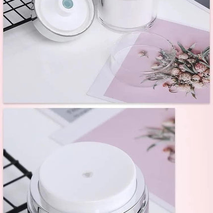 4Pack Empty Airless Pump Jar Portable Refillable Travel Size Cream Jar Vacuum Bottle Lotion Jar with Pump Lid for Skincare Cream, White, Vacuum with Lid Can Refill Cosmetics (100ml)