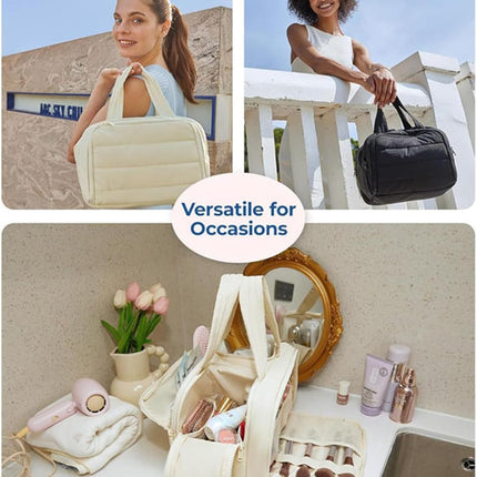 Elouva Toiletry Bag, Elouva Large Capacity Wide-Open Travel Cosmetic Bag, 0.6lb Lightweight Toiletry Bag for Women, Waterproof & Wide Opening Toiletry Organizer for Traveling, Toiletries (Pink)