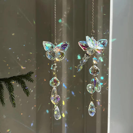 Crystal Butterfly Sun Catcher Window Hanging Decoration Rainbow Maker, Car Mirror Hanging Accessories, Rear View Mirror Hanging Décor