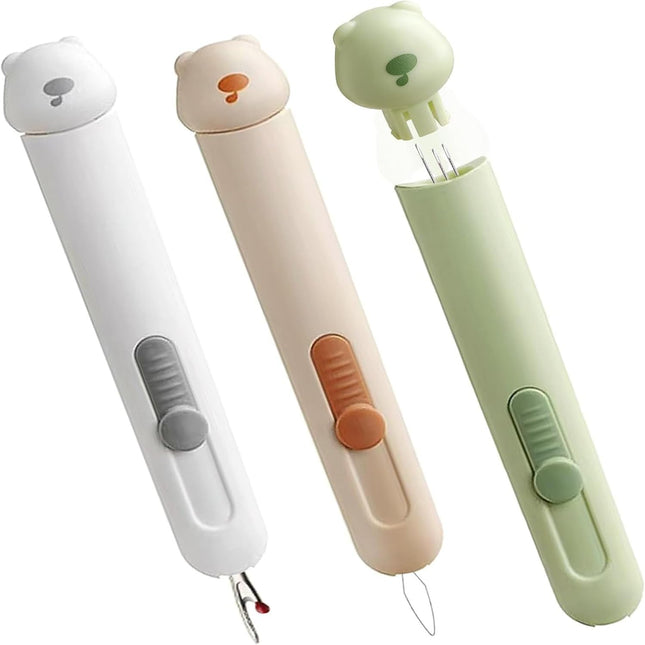 3 Pcs 3 in 1 Automatic Needle Threaders and Seam Ripper with Stainless Steel Blade for (Green & Gray &