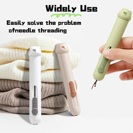 3 Pcs 3 in 1 Automatic Needle Threaders and Seam Ripper with Stainless Steel Blade for Hand Sewing, Knitting, Embroidery, Multifunctional Sewing Tool for Crafts Quilting Supplies (Green&Gray& Cream)