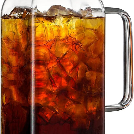 2 Quart (2 Liter 68 oz) Square Glass Pitcher with Lid and Spout, Water Pitchers Handle for Fridge, Borosilicate Carafe Hot/Cold Drink, Large Jug Iced Tea, Coffee,Juice,Milk,Beverage Clear 67.6 Ounces