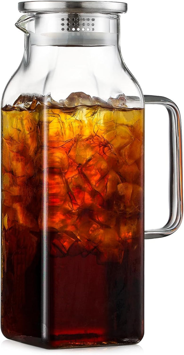 2 Quart (2 Liter 68 oz) Square Glass Pitcher with Lid and Spout Water Pitchers V1259-DP01-A-4319 in Clear