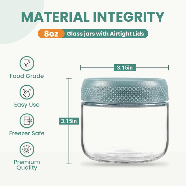 6-pack 8oz Glass jars with Airtight Lids Overnight Oats Containers Wide mouth Mason Salad jars Food – product detail