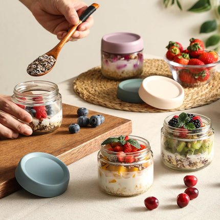 6-pack 8oz Glass jars with Airtight Lids, Overnight Oats Containers Wide mouth Mason Salad jars, Food Storage for Snacks Yogurt Spice Sugar -