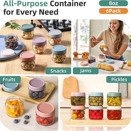 6-pack 8oz Glass jars with Airtight Lids, Overnight Oats Containers Wide mouth Mason Salad jars, Food Storage for Snacks Yogurt Spice Sugar -