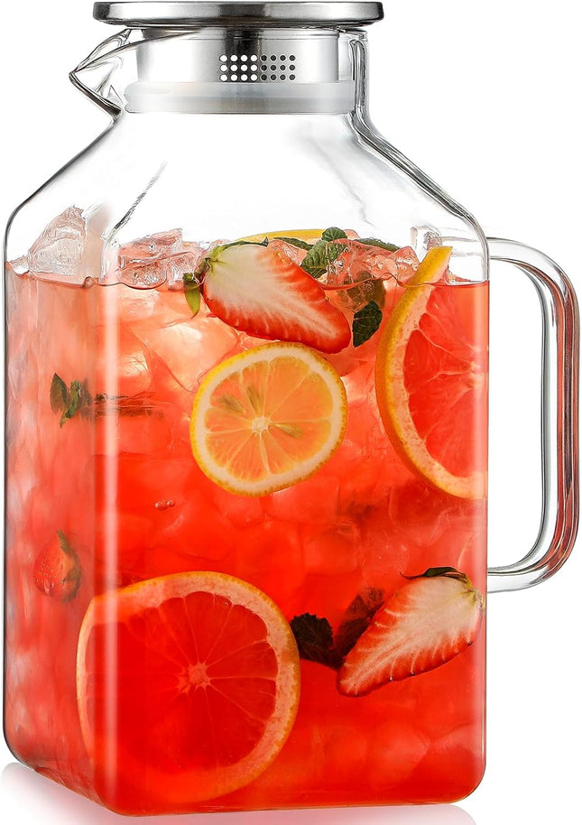 1 Gallon Square Glass Pitcher with Lid and Spout Borosilicate Carafe for Hot/Cold Drink Water in Clear