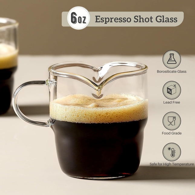 6 OZ Espresso Cups Set of 2 Double Spouts Stackable Cups Shots Glass Mugs with Handle Machine Accessories – product detail