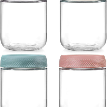 4-pack 16oz Glass jars with Airtight Lids, Overnight Oats Containers Wide mouth Mason Salad jars, Food Storage for Snacks Yogurt Spice Sugar 4 Colors -