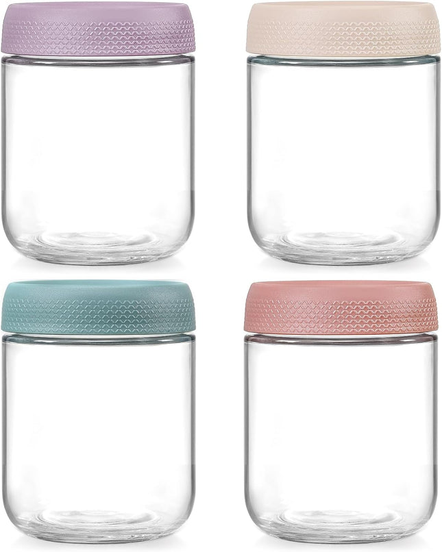 4-pack 16oz Glass jars with Airtight Lids Overnight Oats Containers Wide mouth Mason Salad jars Food