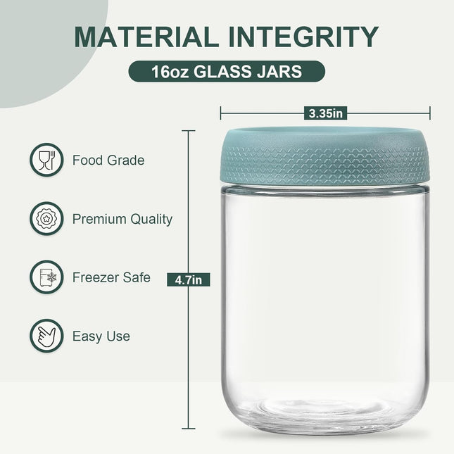 4-pack 16oz Glass jars with Airtight Lids Overnight Oats Containers Wide mouth Mason Salad jars Food – product detail