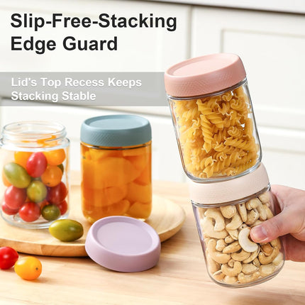 4-pack 16oz Glass jars with Airtight Lids, Overnight Oats Containers Wide mouth Mason Salad jars, Food Storage for Snacks Yogurt Spice Sugar 4 Colors -