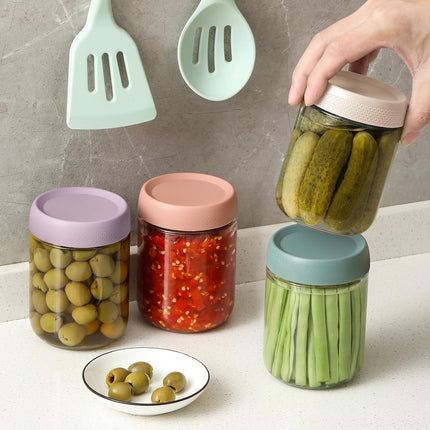 4-pack 16oz Glass jars with Airtight Lids, Overnight Oats Containers Wide mouth Mason Salad jars, Food Storage for Snacks Yogurt Spice Sugar 4 Colors -