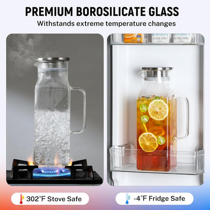 3 Pack 2 Liters/68 oz Square Glass Pitcher with Lid and Handle for Fridge, Iced Tea Coffee Carafe Beverage Serveware, Heat Resistant Borosilicate Water Jug Hot/Cold Drinks Milk -