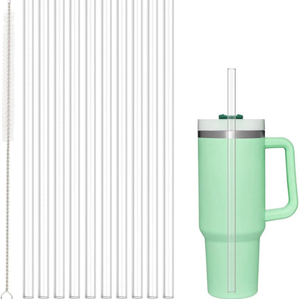10 Pcs Replacement Straws Compatible with Stanley 30 oz Cup Tumbler, Reusable Plastic Cleaning Brush for Adventure Travel Tumbler（10.4inch Long） -