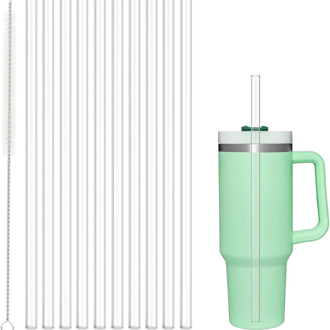 10 Pcs Replacement Straws Compatible with Stanley 30 oz Cup Tumbler, Reusable Plastic Cleaning Brush for Adventure Travel Tumbler（10.4inch Long） -