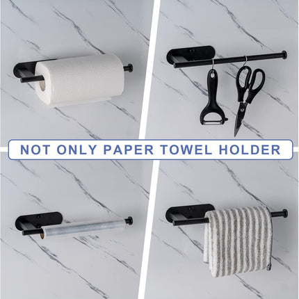 Paper Towel Holder, Upgrade SUS304 Stainless Steel Holder Under Cabinet, Bend-Resistant, Self-Adhesive or Drill mounting (Black) Black -