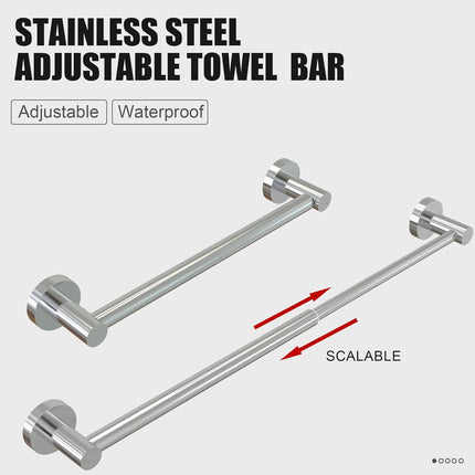Towel Bar - Adjustable 304 Stainless Steel Holder for Bathroom (11.8inch-22.6inch) Sturdy and Rustproof Wall Mounted Rack Accessories, Silver… Silver