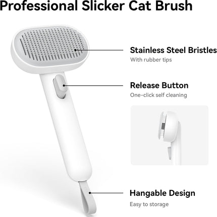 Cat Brush for Shedding, Brushes Indoor Cats, Long or Short Haired Grooming Comb Kitten Rabbit Massage Removes Loose Fur White -