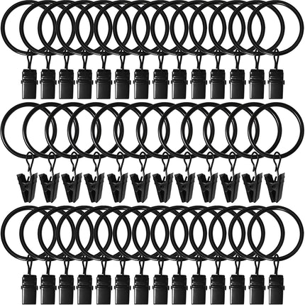 40 Pack Curtain Rings with Clips, Drapery Clips Rings, Drapes 1.26 in Interior Diameter, Fits up to 1 Rod, Black 1.26" I D
