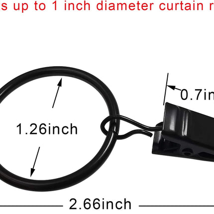40 Pack Curtain Rings with Clips, Drapery Clips Rings, Drapes 1.26 in Interior Diameter, Fits up to 1 Rod, Black 1.26" I D