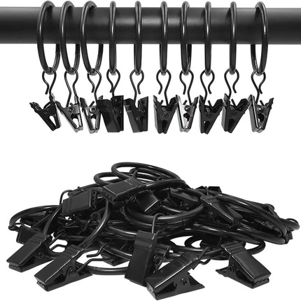 40 Pack Curtain Rings with Clips, Drapery Clips Rings, Drapes 1.26 in Interior Diameter, Fits up to 1 Rod, Black 1.26" I D