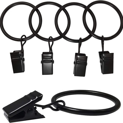 40 Pack Curtain Rings with Clips, Drapery Clips Rings, Drapes 1.26 in Interior Diameter, Fits up to 1 Rod, Black 1.26" I D