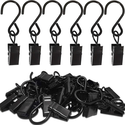 Stainless Steel S Hooks Curtain Clips, 50 Pack Hanging Party Lights Clips Hangers Gutter Photo, Art Craft Display, 2.4 Inch Long, Black Long -