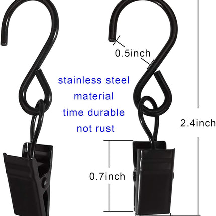 Stainless Steel S Hooks Curtain Clips, 50 Pack Hanging Party Lights Clips Hangers Gutter Photo, Art Craft Display, 2.4 Inch Long, Black Long -