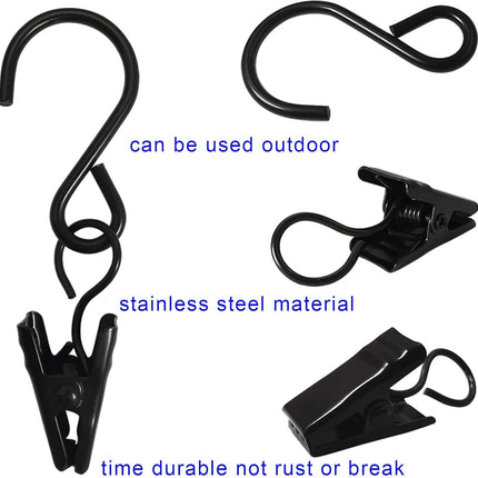 Stainless Steel S Hooks Curtain Clips, 50 Pack Hanging Party Lights Clips Hangers Gutter Photo, Art Craft Display, 2.4 Inch Long, Black Long -
