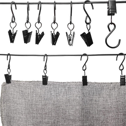 Stainless Steel S Hooks Curtain Clips, 50 Pack Hanging Party Lights Clips Hangers Gutter Photo, Art Craft Display, 2.4 Inch Long, Black Long -