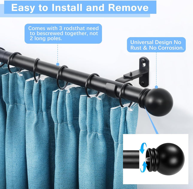 Curtain Rods for Windows 16 to 48 Inches Rod Max Adjustable Length of 60 IN 1 Diameter Drapery Round – product detail