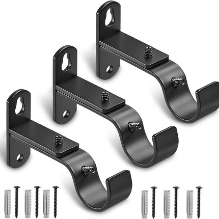 Adjustable Curtain Rod Brackets, Metal Window Drapery Hanger Holders Hooks for 1 inch Rods (Black, Set of 3) Black 3