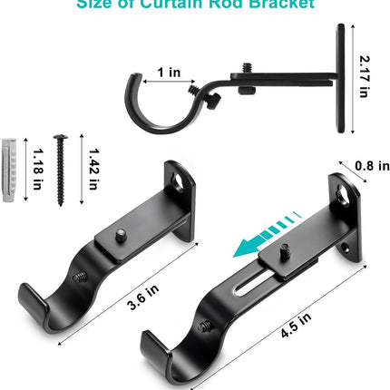 Adjustable Curtain Rod Brackets, Metal Window Drapery Hanger Holders Hooks for 1 inch Rods (Black, Set of 3) Black 3