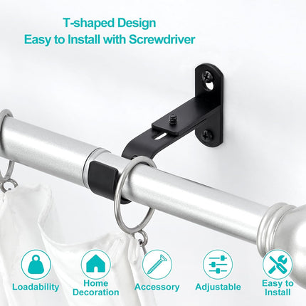 Adjustable Curtain Rod Brackets, Metal Window Drapery Hanger Holders Hooks for 1 inch Rods (Black, Set of 3) Black 3
