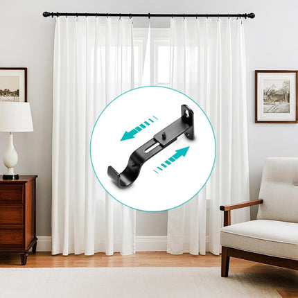 Adjustable Curtain Rod Brackets, Metal Window Drapery Hanger Holders Hooks for 1 inch Rods (Black, Set of 3) Black 3