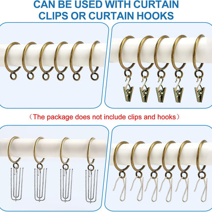 44 Pack Curtain Rings with Eyelets, Metal Drapery for Pinch Pleat Curtains, Drape Ring 1.5 Inch I D, Fits Up to 1.2 in Rod (Bronze) Antique Bronze -