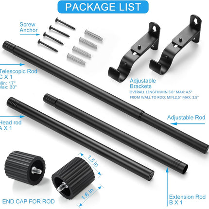 Curtain Rods for Windows 16 to 48 Inch, Rod Max Adjustable Length of 60 in, 1" Diameter Drapery with Cylindrical Finials, Black 1 Pack 16" 48"