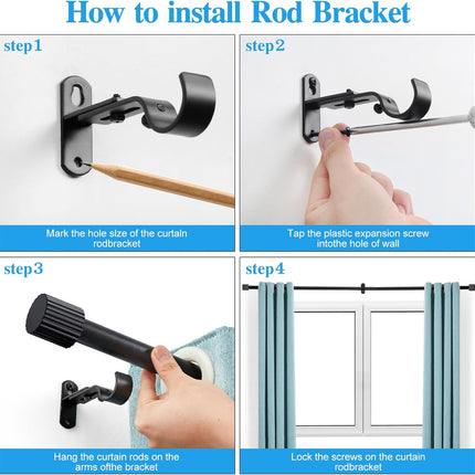 Curtain Rods for Windows 16 to 48 Inch, Rod Max Adjustable Length of 60 in, 1" Diameter Drapery with Cylindrical Finials, Black 1 Pack 16" 48"
