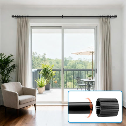 Curtain Rods for Windows 16 to 48 Inch, Rod Max Adjustable Length of 60 in, 1" Diameter Drapery with Cylindrical Finials, Black 1 Pack 16" 48"