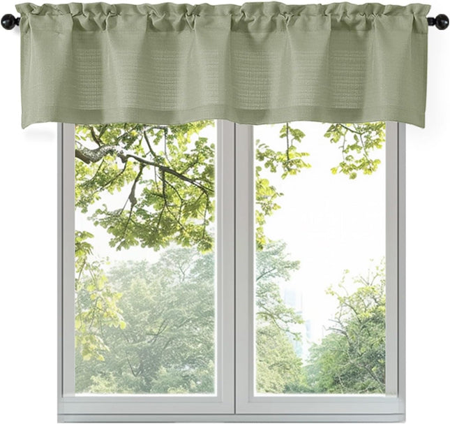 Bob 1 PCS Light Green Valances for Windows Faux Linen Textured Kitchen Window Curtains Valance