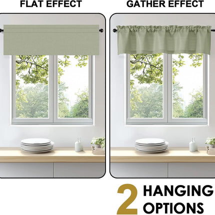 Bob 1 PCS Light Green Valances for Windows, Faux Linen Textured Kitchen Window Curtains Valance Bedroom Living Room, Modern Soft Airy Solid Rod Pocket Bathroom Cafe Curtain, 60Wx14L Inch 60"W x 14"L