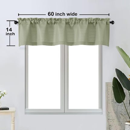 Bob 1 PCS Light Green Valances for Windows, Faux Linen Textured Kitchen Window Curtains Valance Bedroom Living Room, Modern Soft Airy Solid Rod Pocket Bathroom Cafe Curtain, 60Wx14L Inch 60"W x 14"L