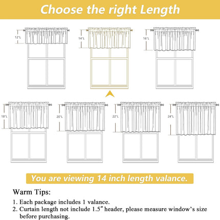 Linen Valances for Windows 1 Pcs, Light Filtering Textured Farmhouse Short Small Valance Curtains Bathroom Basement Living Room Bedroom, Rod Pocket Half Over Sink, 60Wx14L Inch 60"W x 14"L (Pack of 1)