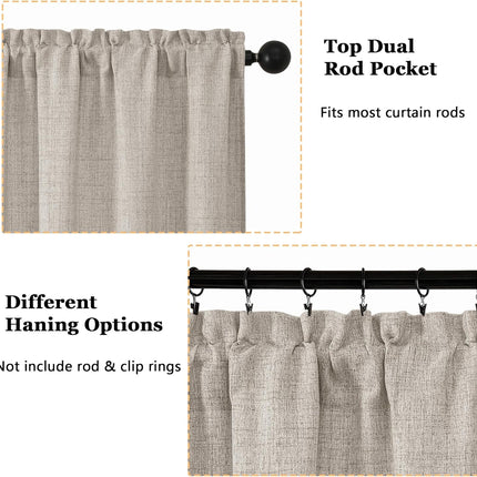 Linen Valances for Windows 1 Pcs, Light Filtering Textured Farmhouse Short Small Valance Curtains Bathroom Basement Living Room Bedroom, Rod Pocket Half Over Sink, 60Wx14L Inch 60"W x 14"L (Pack of 1)