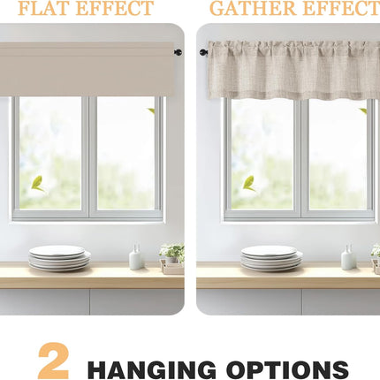 Linen Valances for Windows 1 Pcs, Light Filtering Textured Farmhouse Short Small Valance Curtains Bathroom Basement Living Room Bedroom, Rod Pocket Half Over Sink, 60Wx14L Inch 60"W x 14"L (Pack of 1)